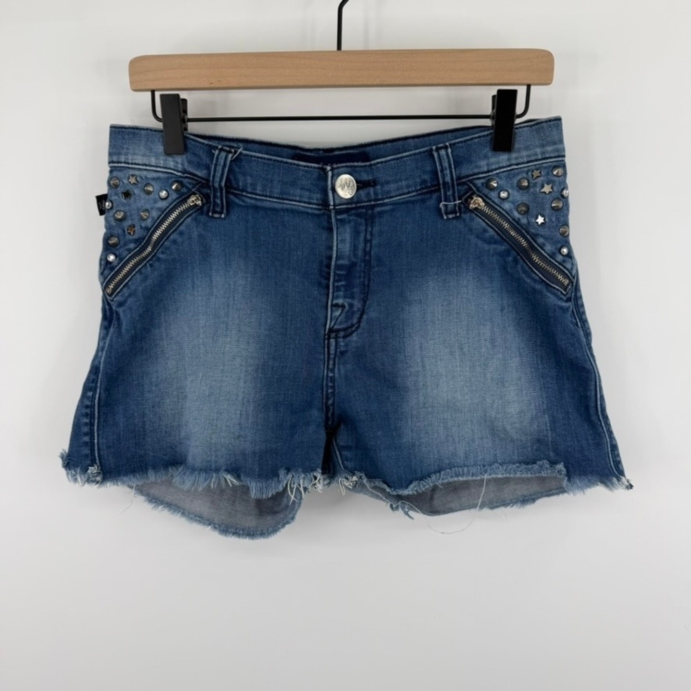 Rock & Republic Denim Shorts Womens 10 Blue Studded Cut Off Frayed Hem